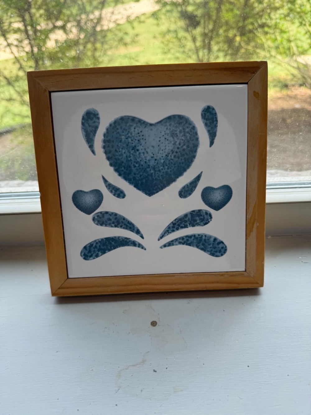 Blue Heart Tile trivet or Wall Art in Wooden Frame